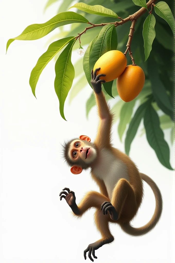 A mokey on mango tree in white background