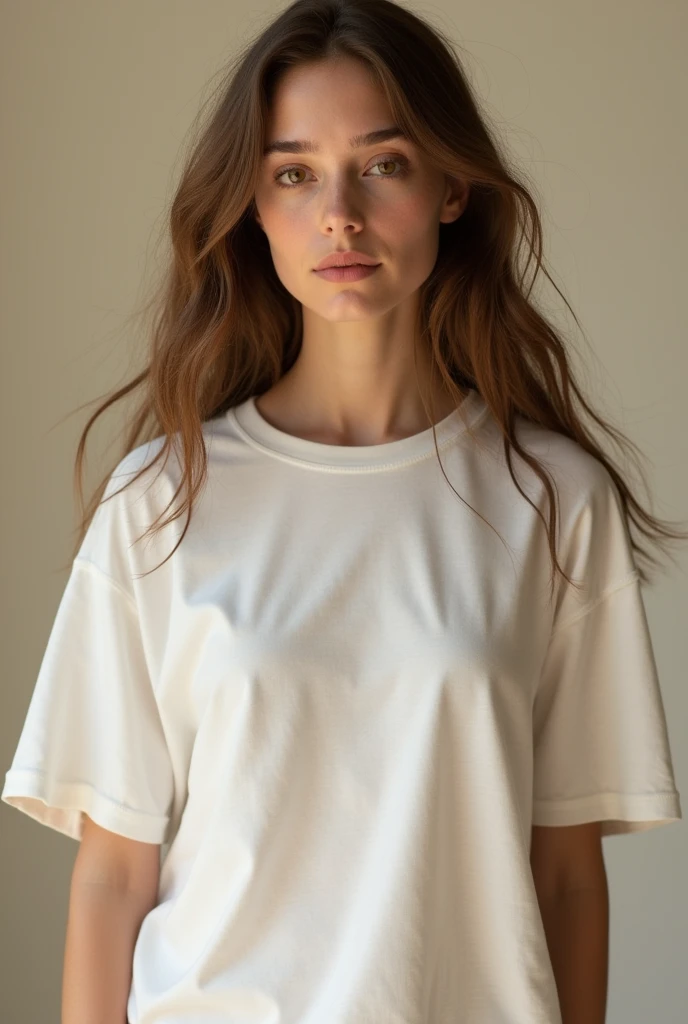 generate natural looking British female model for oversize t-shirt 