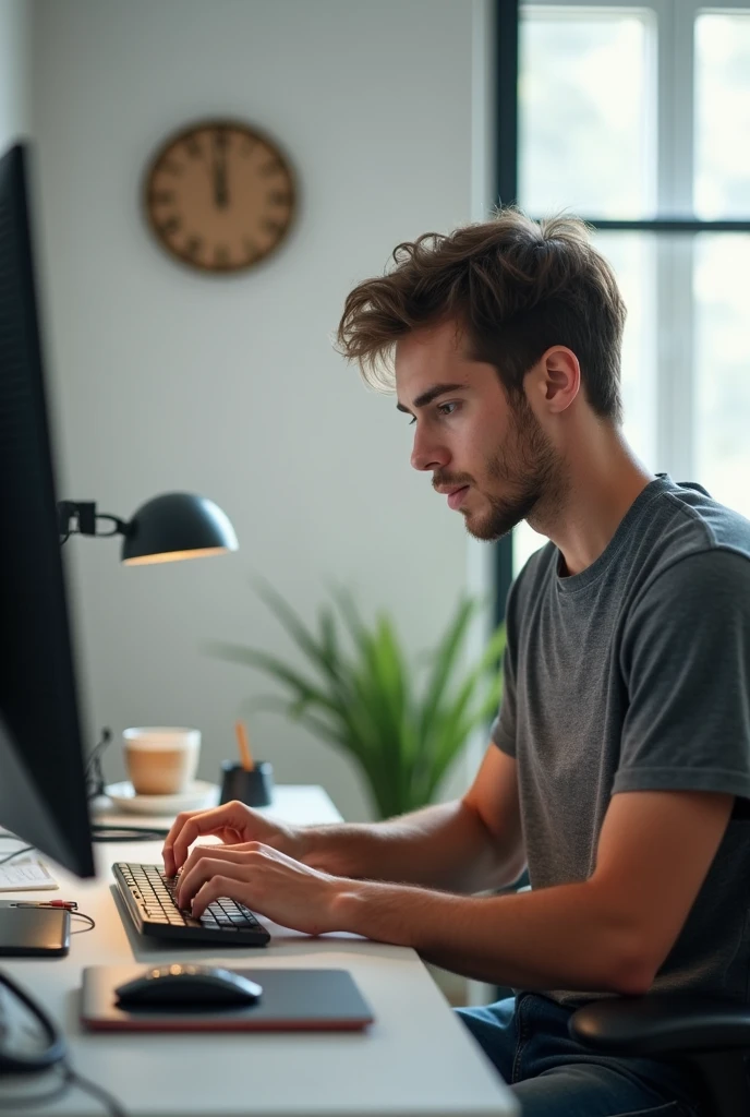Image d'un jeune informaticien entrain de coder