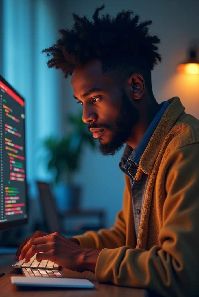 Image d'un jeune africain entrain de coder avec HTML5 