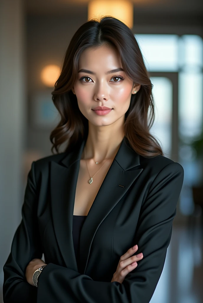 Photograph of a businesswoman with the face of the suggested image 