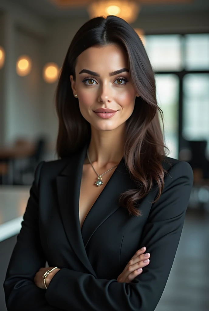 Photograph of a businesswoman with the face of the suggested image
