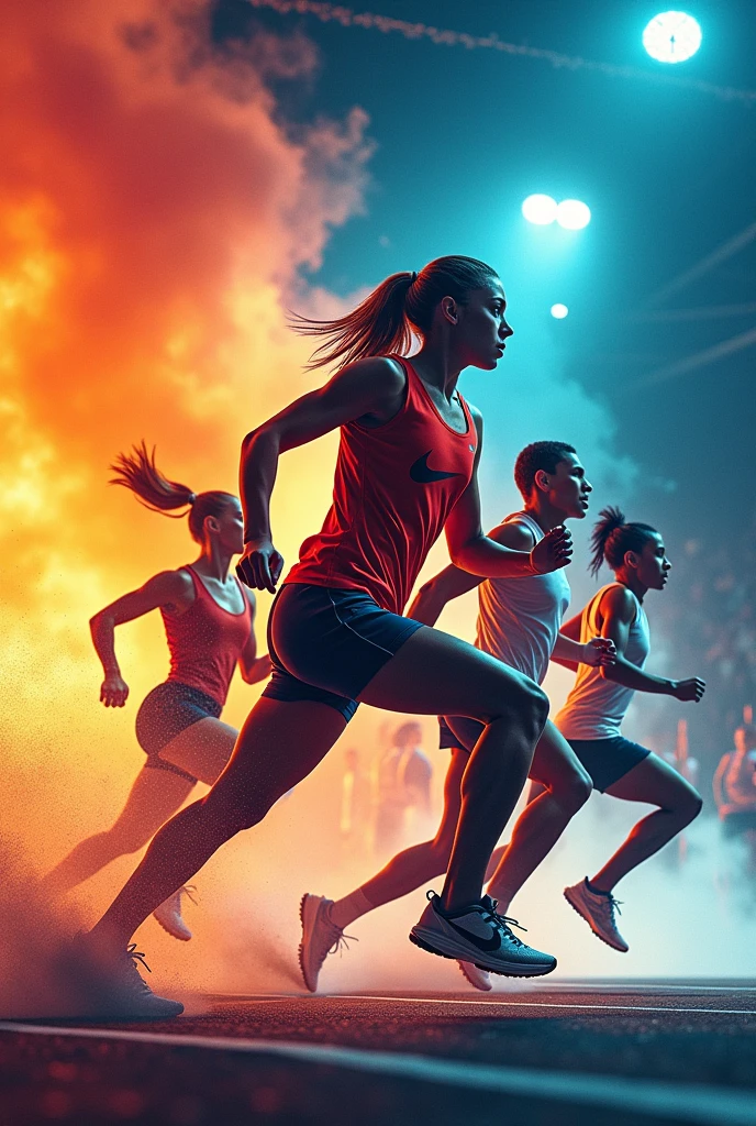 Make an advertising image, for Nike managing the sports offering and sportswear