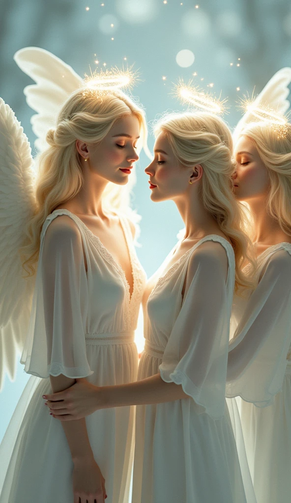 Three very beautiful female angels, Angel Halo