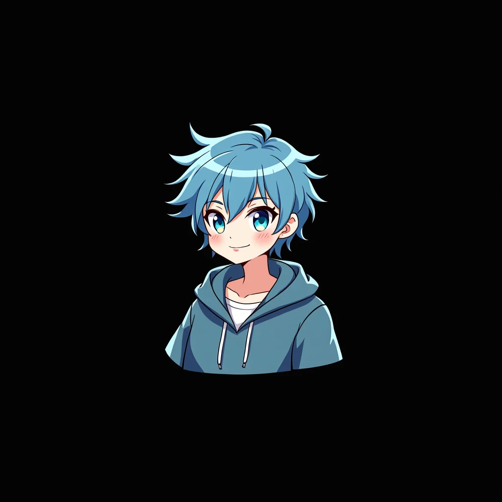images for a Cute PNGTuber Model Cute male tuber PNG model with blue hair with blue and half dark blue eyes in hoodie