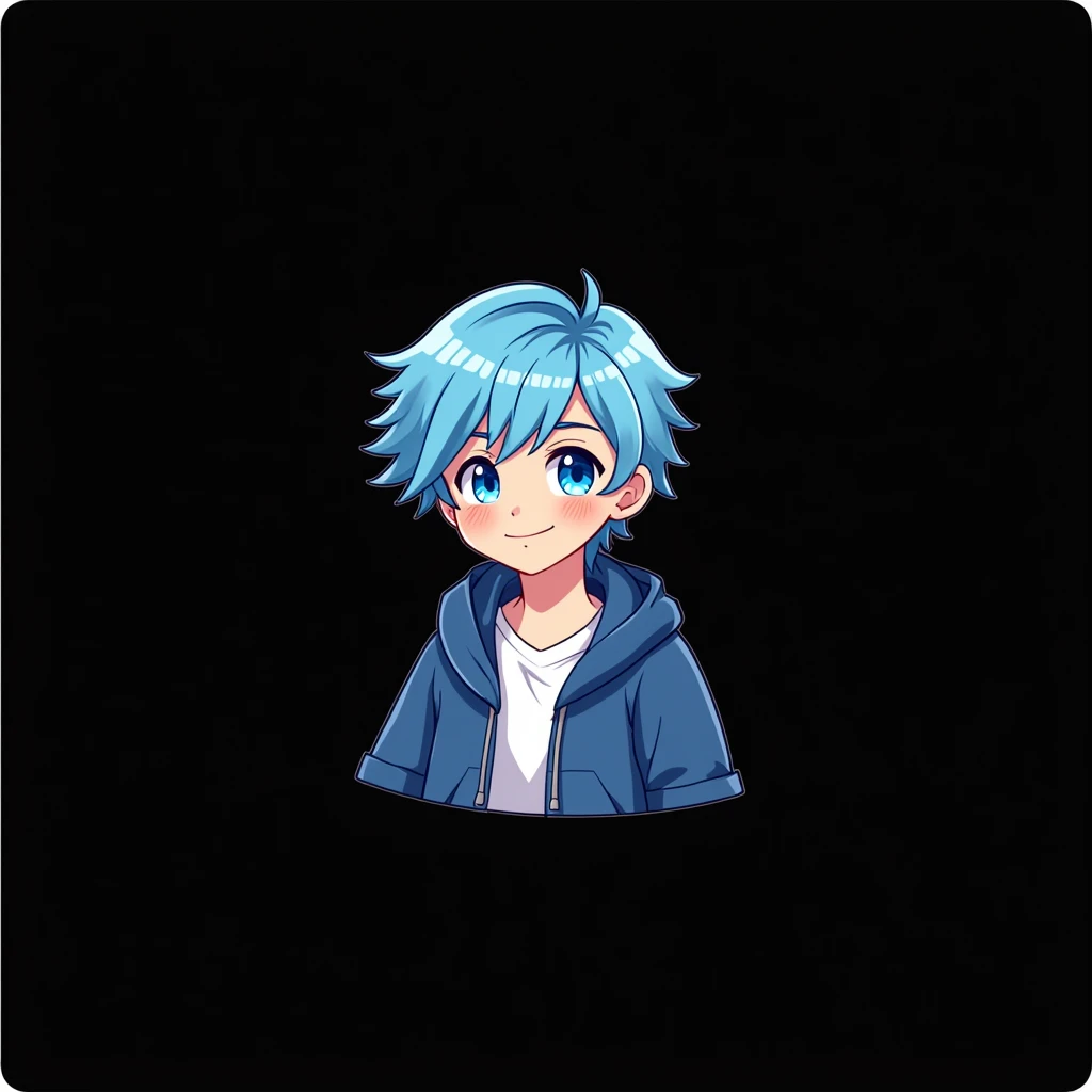 images for a Cute PNGTuber Model Cute male tuber PNG model with blue hair with blue and half dark blue eyes in hoodie
