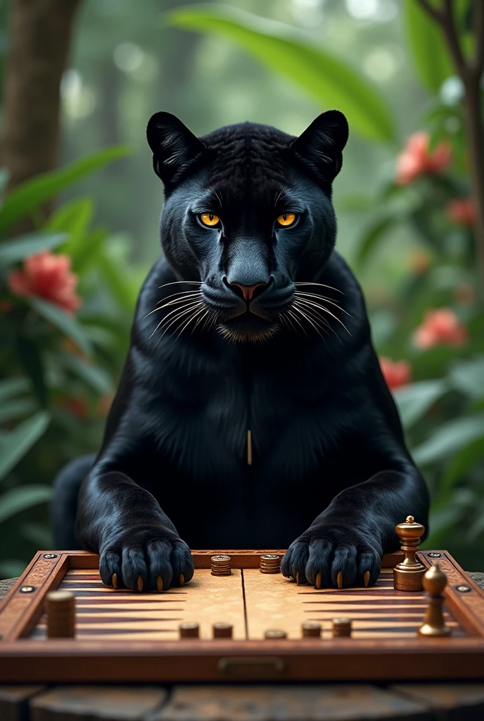 Panther sits and plays backgammon Yonida buri ham bor