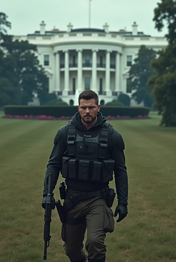 Karl urban Billy butcher character with tactical in the boys tv series he going to white house but showing back side and range 5 kilometer and showing up camera like drone