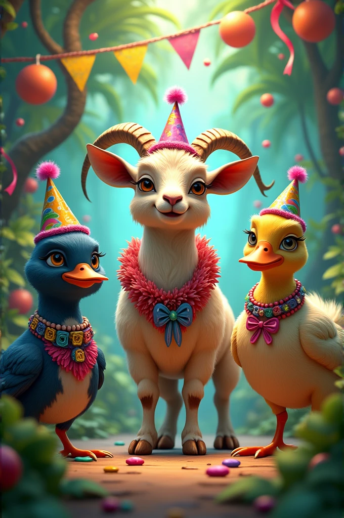 Jungle decorated goat sparrow crow duck party