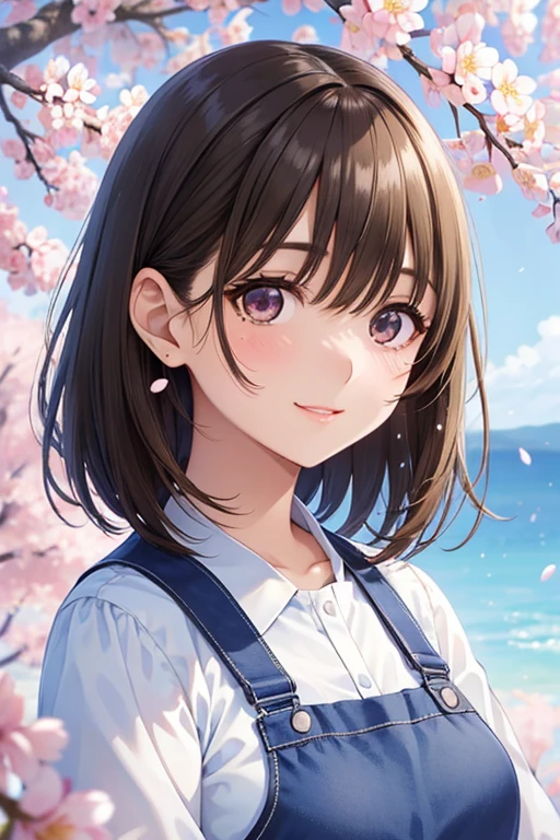 anegasaki nene、Shiny brown hair, short hair, (Beautiful brown eyes、Sparkling eyes, Fine grain)、smile、Ultra-detailed eyes、Highly detailed face, Highly detailed eyes,



masterpiece、High resolution、High resolution、I drew a girl, She is smiling and making a peace sign。She is wearing a floral shirt、There are cherry blossom trees in full bloom all around..。A few cherry blossom petals are fluttering down under the blue sky..、The overall atmosphere is bright and calm..。Skyscraper with windows