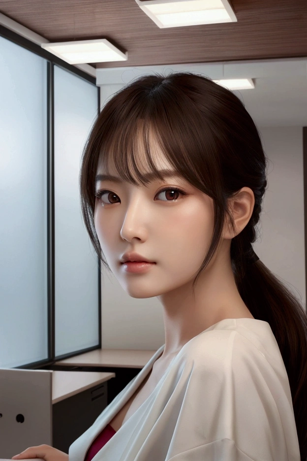 ((Highest quality)), ((masterpiece)), (detailed), Japanese women, Office, sexy, 2 people, semi-long, Photorealistic atmosphere, Reflection in the eyes