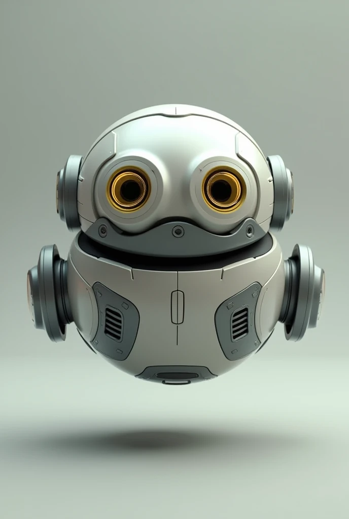 Robot ball floating. Binoculars eyes. Yellow white black . Flying