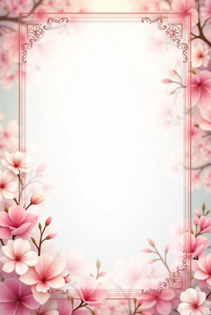 The image features a pink and white floral background with a decorative border. There is a large empty space in the center of the image.