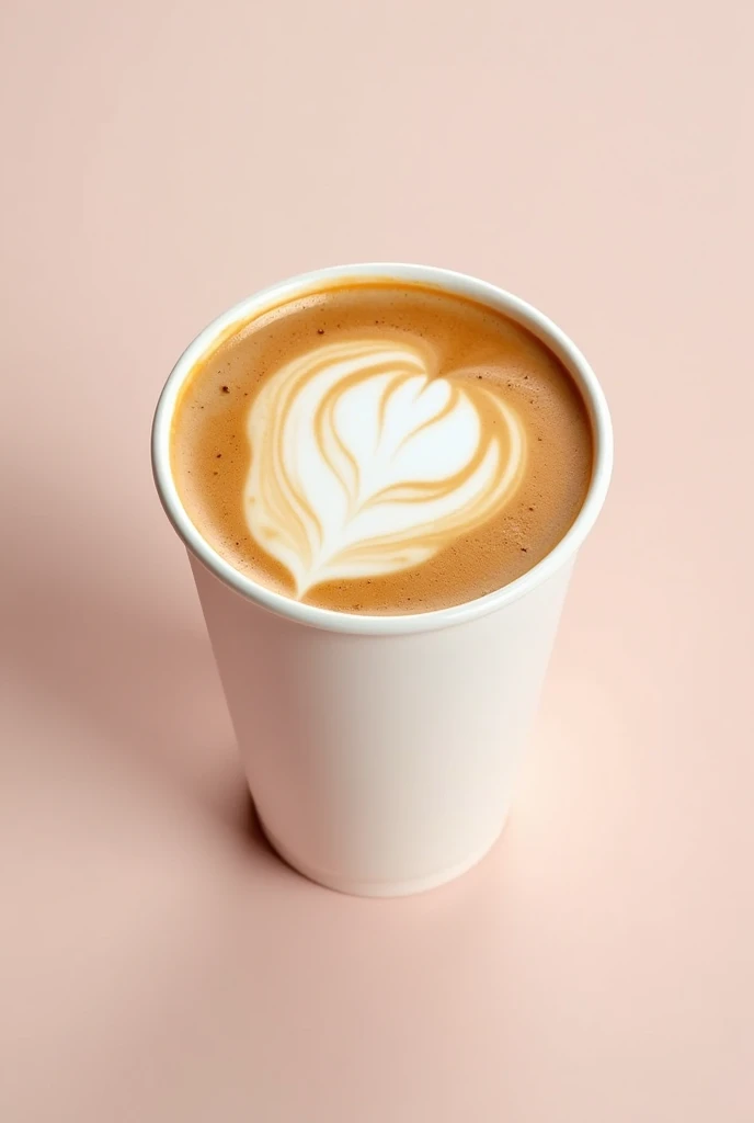 A latte coffee shot from a top angle, zoomed in, with milk, in a white cup plastic dunkin donut