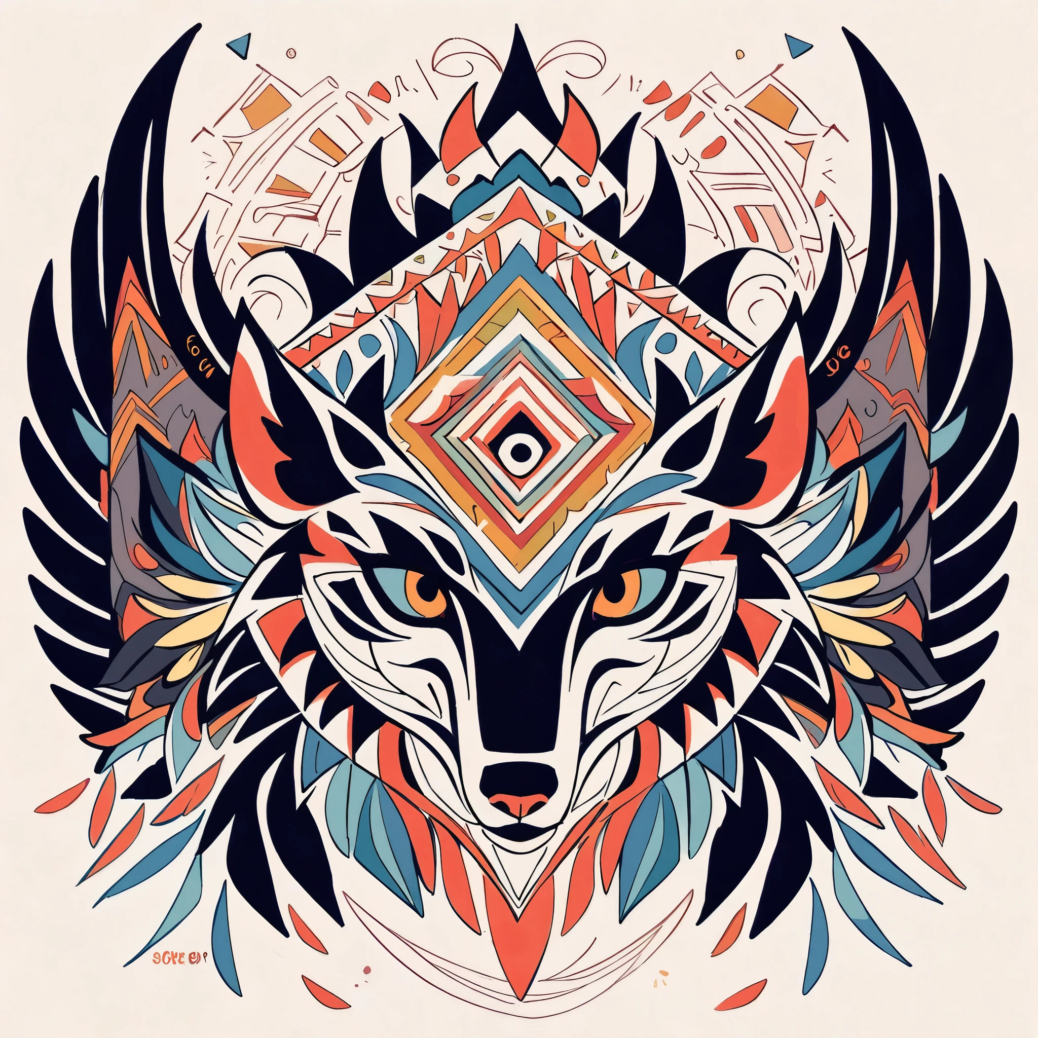 rating_safe, score_9, score_8_up, score_7_up, score_6_up, score_5_up, score_4_up, hires, source_furry, cover_page, Tribal Spirit animals, A t-shirt design inspired by tribal art and folklore, featuring intricately detailed spirit animals such as wolves, The design incorporates geometric patterns and bold linework to create a striking and powerful composition, white background,