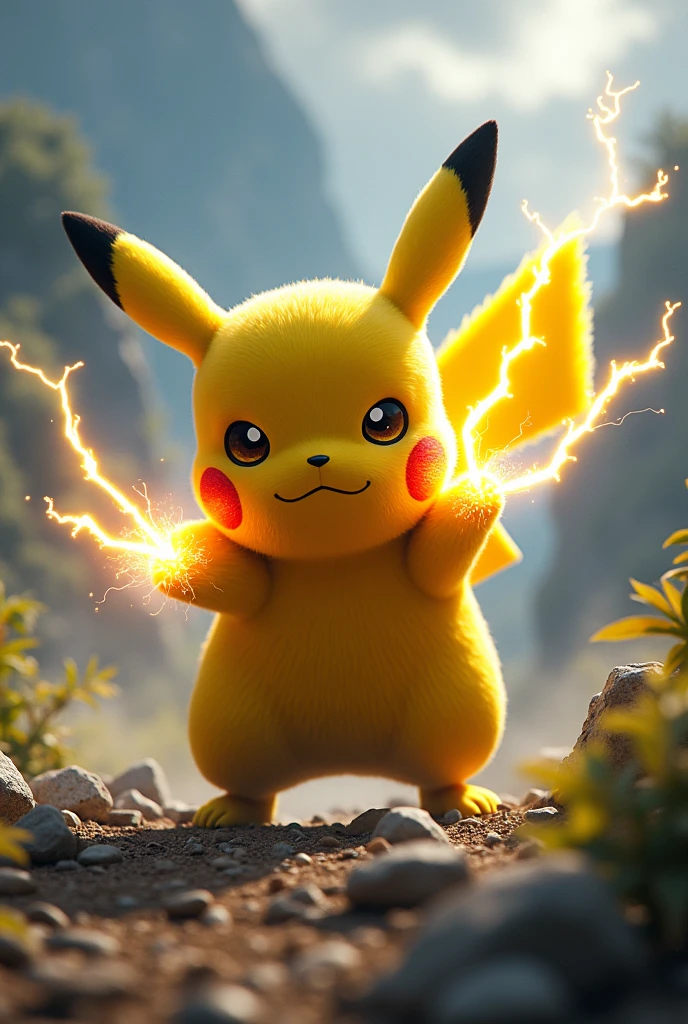 (photorealism:1.2), Pikachu, with thunderbolt, in the battle field, hdr, closeup shot, 