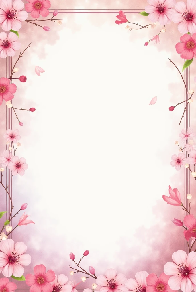 The image features a pink and white floral background with a decorative border. There is a large empty space in the center of the image.
