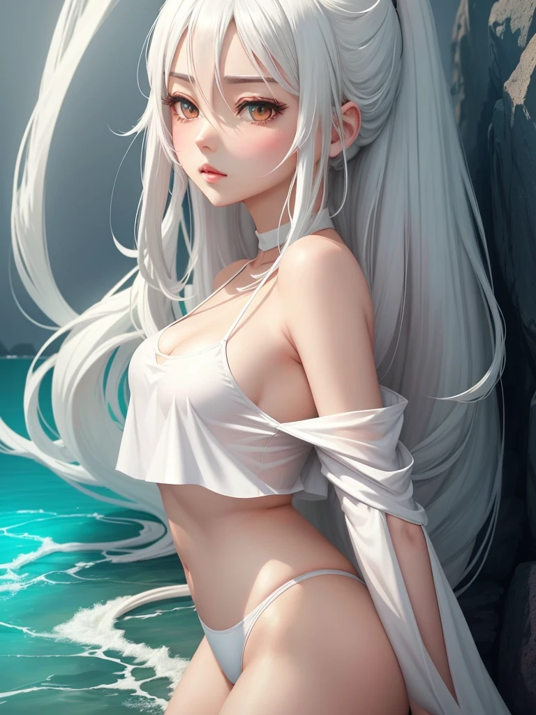 Anime girl posing with long white hair and white top in body of water, Guviz-style artwork, Perfect white haired girl, seductive anime girls, Guweiz on ArtStation Pixiv, Guweiz in Pixiv ArtStation, Guviz, white haired Cangcang, Girl with white hair, Beautiful anime girl, Detailed digital anime art,
,ชุดรัดรูป, camel toe, โชว์กางเกงใน , โชว์หน้าอก, หัวนม, กางขา, mini bikini,