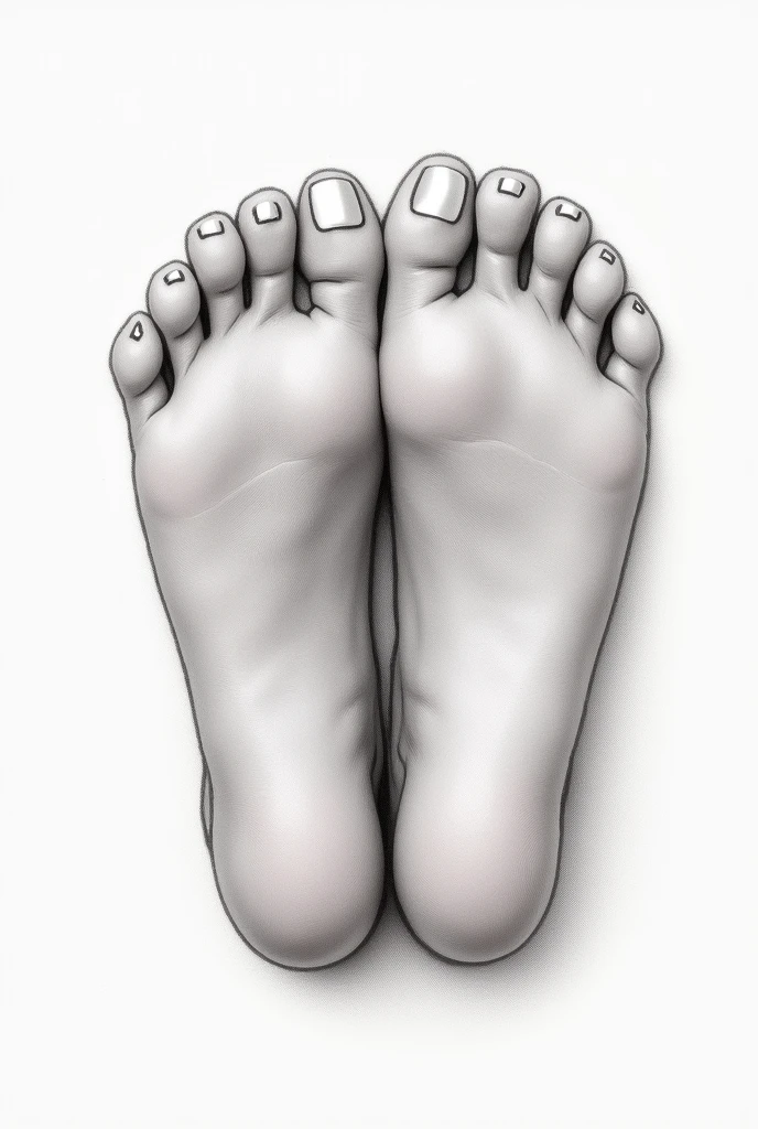 Create a drawing of a sexy, small soles of feet. Soles to the camera 
