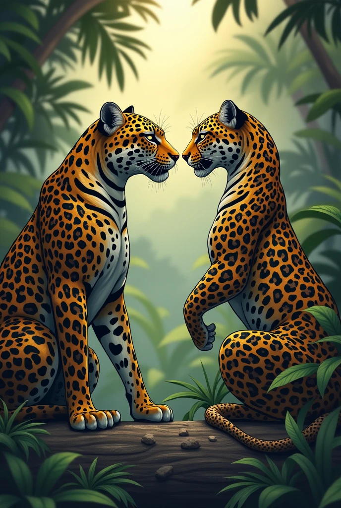 A drawing of a jaguar and a snake depicting that we should not do harm to ourselves if we do not want to be done to us.