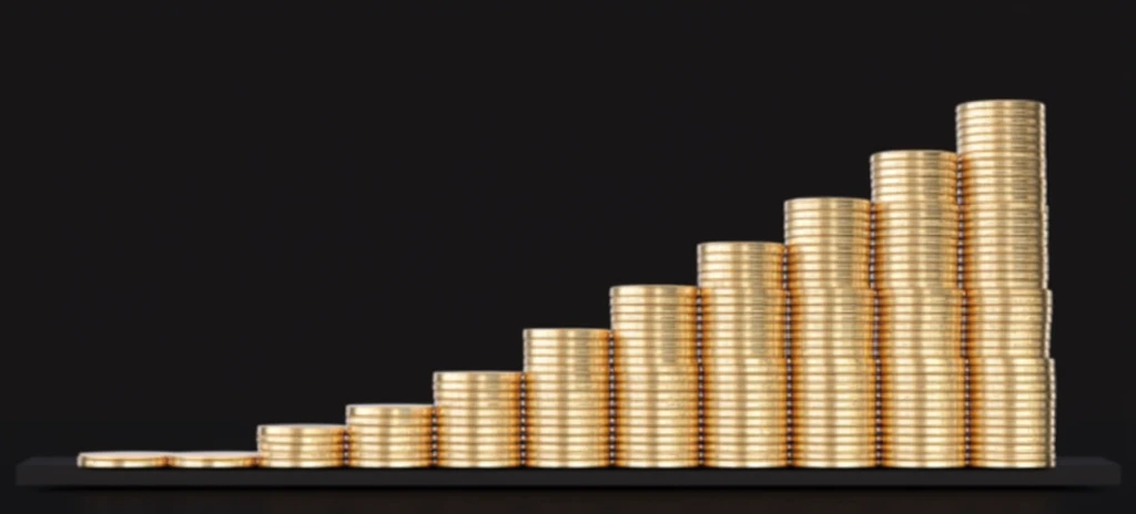 (masterpiece, top quality, best quality, official art,beautiful and aesthetic:1.2),(4k,8k, best quality,masterpiece:1.2),(((white background))), solo,Stacked gold coins in a stair-like formation, representing a pile of coins. The structure is clear and accurate, with a modern realistic representation and consistent lighting that looks natural and believable.