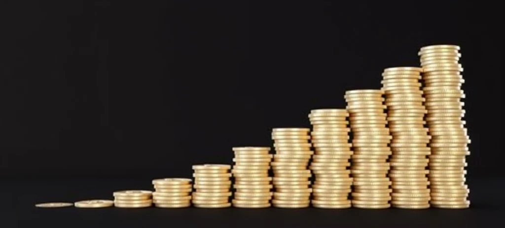 (masterpiece, top quality, best quality, official art,beautiful and aesthetic:1.2),(4k,8k, best quality,masterpiece:1.2),(((white background))), solo,Stacked gold coins in a stair-like formation, representing a pile of coins. The structure is clear and accurate, with a modern realistic representation and consistent lighting that looks natural and believable.