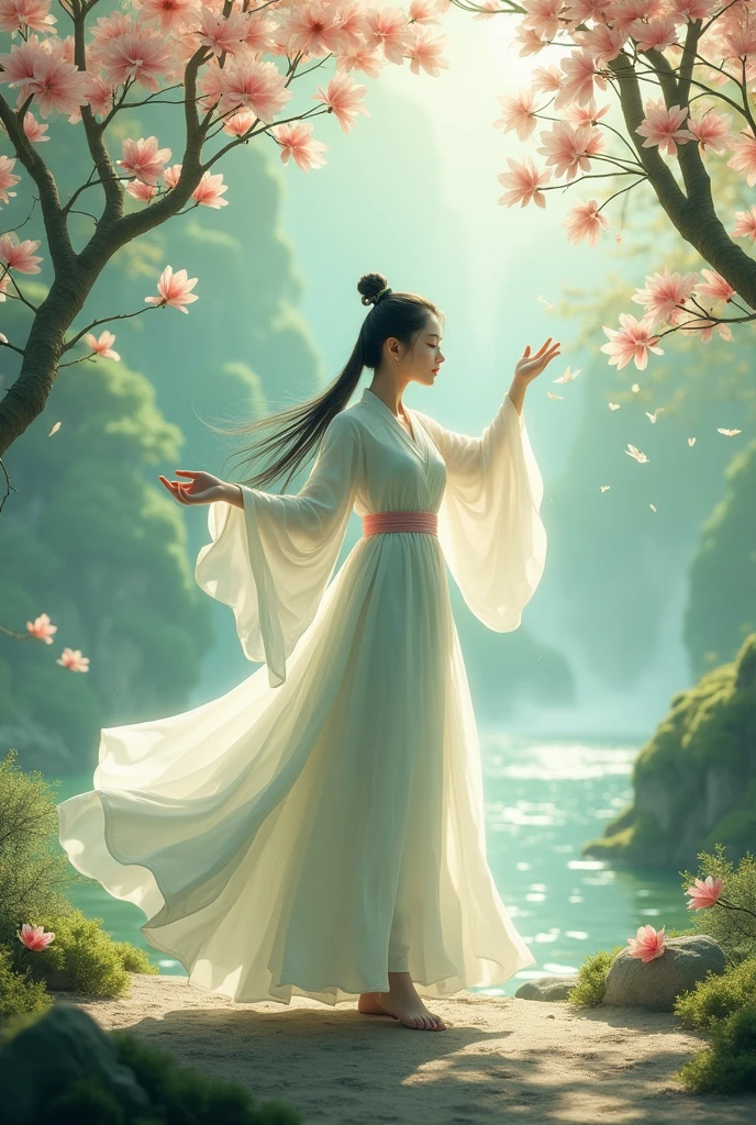 Come from afar，It is like a jade girl in plain clothes dancing，With sacred beauty，Magnolia scent，It is the land that surrounds us，Or quiet and elegant，Or take it easy，Fresh and charming，Dazzling，It returns to its roots，It is because of this style，It&#39;s more charming, Hua Mulan