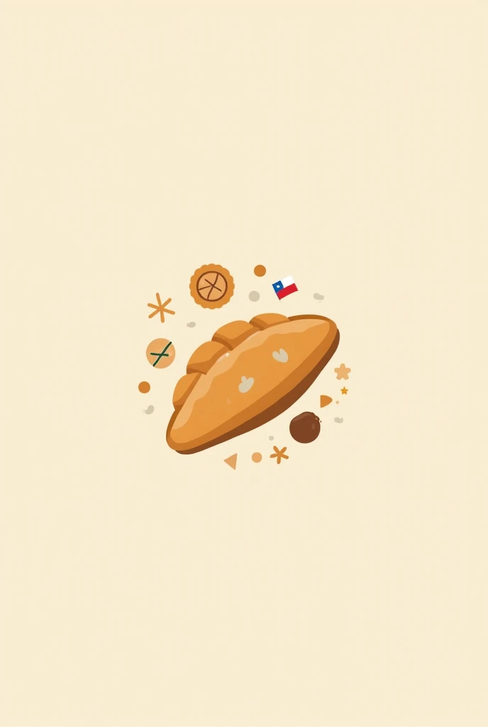 A minimalist and modern logo that represents the Chilean pastry tradition. The logo must include a stylized image of a typical Chilean cake, like a sweet empanada or an alfajor, accompanied by elements that evoke Chilean culture, like the Chilean flag in small details or Andean motifs. The predominant colors should be warm and soft., like pastel shades, light browns and beige, to transmit sweetness and tradition. The design should be friendly and welcoming, with a handmade touch."
