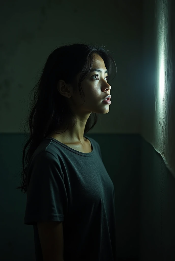 A sad young woman seeing the light at the end of the tunnel