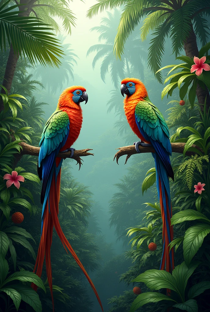 Birds of Paradise in the Tropical Forest