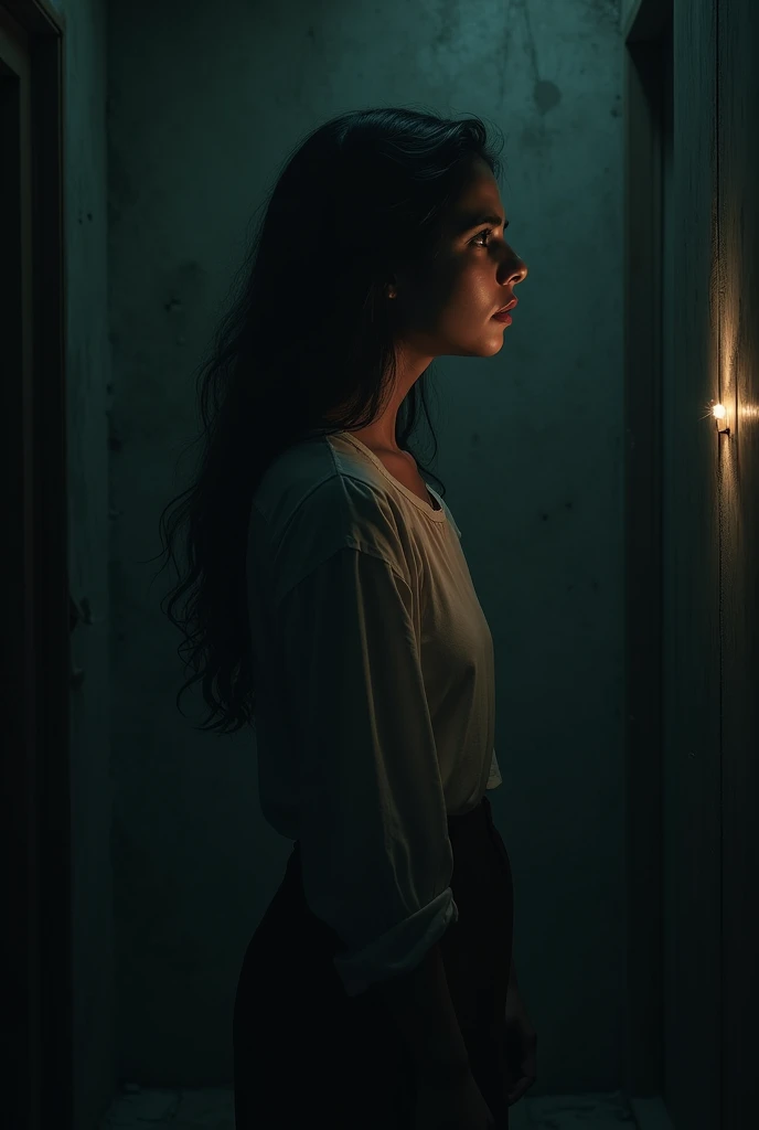 A sad young woman seeing the light at the end of the tunnel