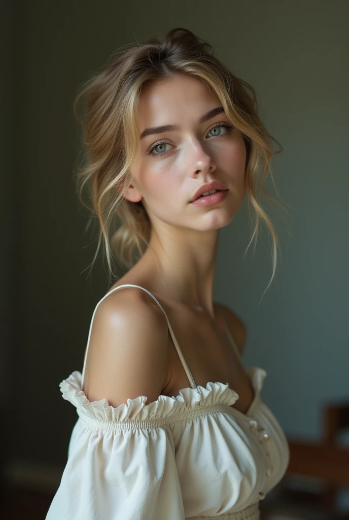 Young German woman, wearing Bardot dress 