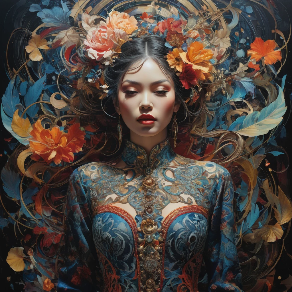 official art, unity 8k wallpaper, ultra detailed, beautiful and aesthetic, masterpiece, best quality, (zentangle, mandala, tangle, entangle), (fractal art:1.3) , 1girl, extremely detailed, dynamic angle, cowboyshot, the most beautiful form of chaos, elegant, a brutalist designed, vivid colours, romanticism, by james jean, roby dwi antono, ross tran, francis bacon, michal mraz, adrian ghenie, petra cortright, gerhard richter, takato yamamoto, ashley wood, atmospheric, ecstasy of musical notes, streaming musical notes visible, full body
