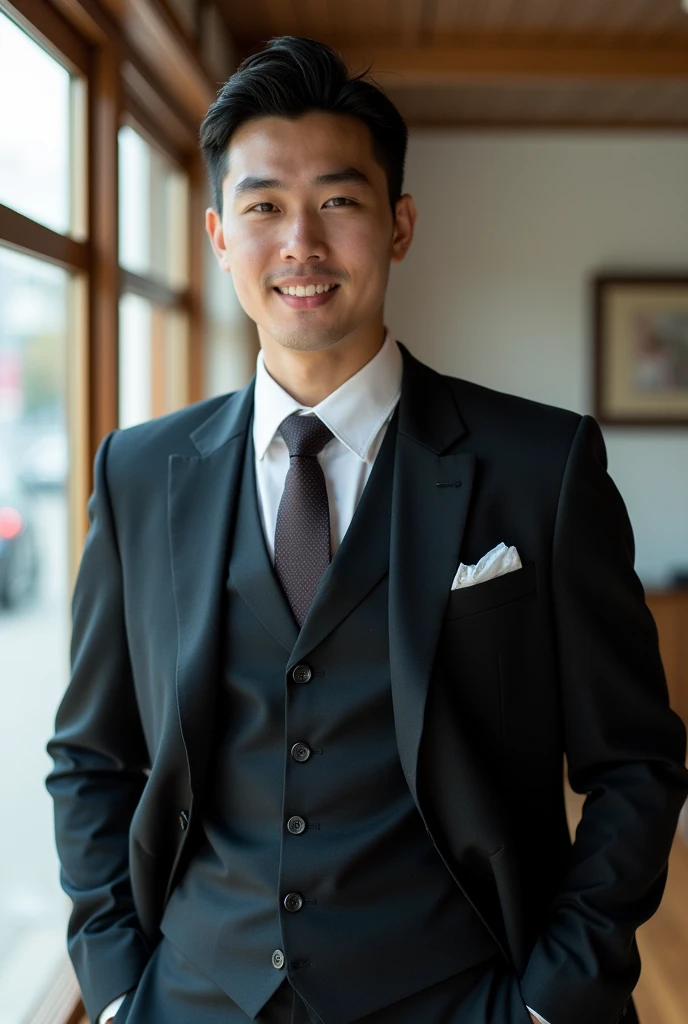 Japan handsome men. They wear a three piece suit.