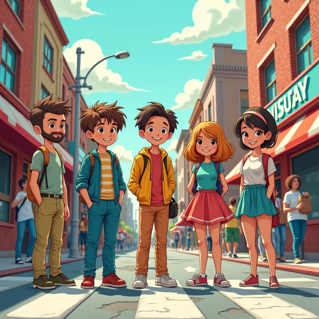 very long deadline, yearbook, photoshoot on the street, cartoon