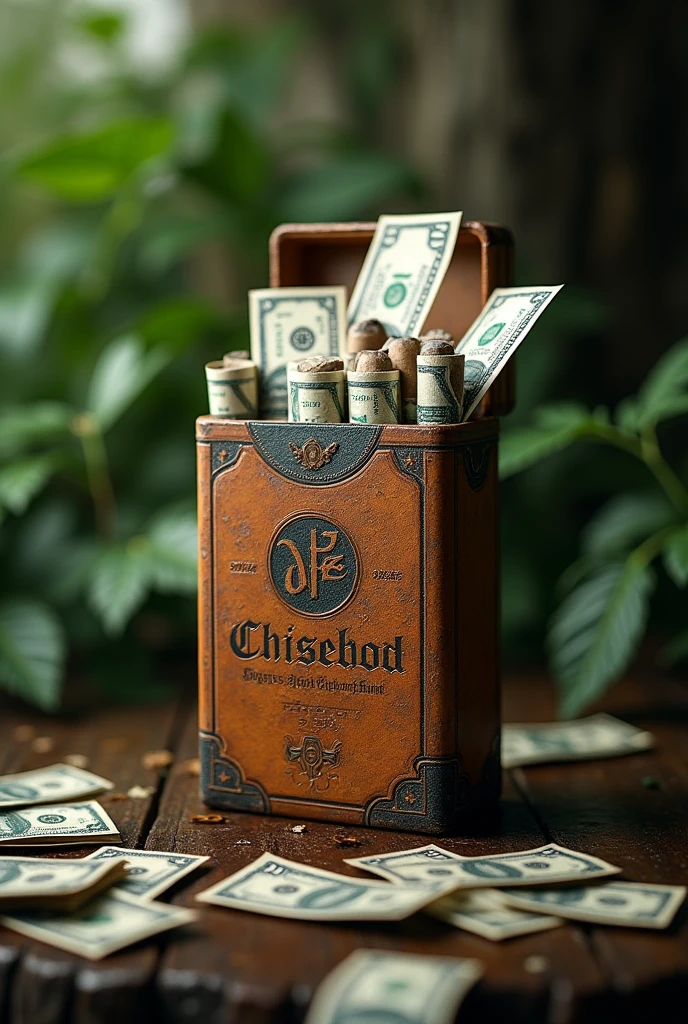 Backwoods name brand cigar pack with money coming out of it
