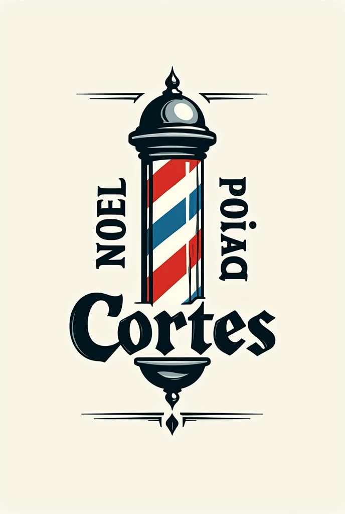 Faça uma logo de barbeiro com um símbolo 💈azul vermelho e branco escrita “Noel cortes” com o fundo preto e a fonte detalhada