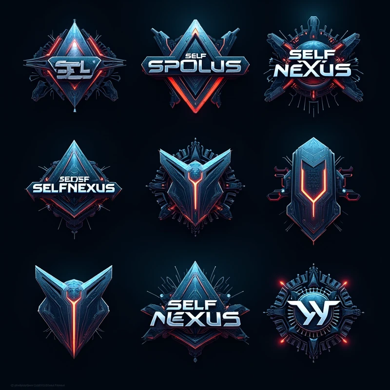 Make cyborg vibe yt logos using your own creativity for name "self nexus"