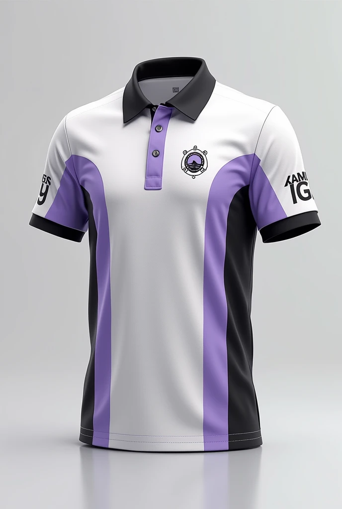 lay out design for our class polo shirt we are senior high school students and our strand is GAS,use this colors white black and lavender