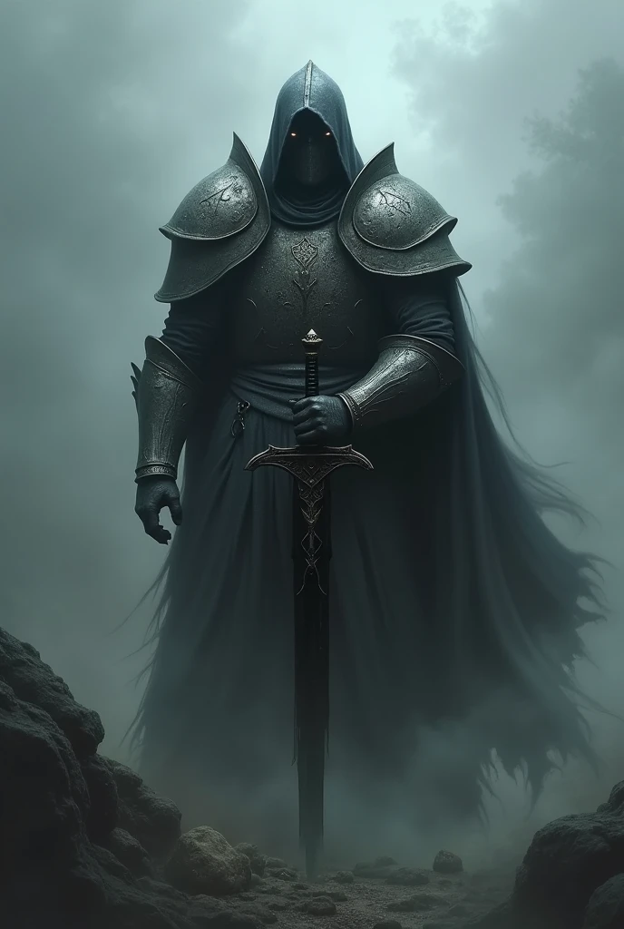 Dark Paldin in the fog with sword covered in black fire