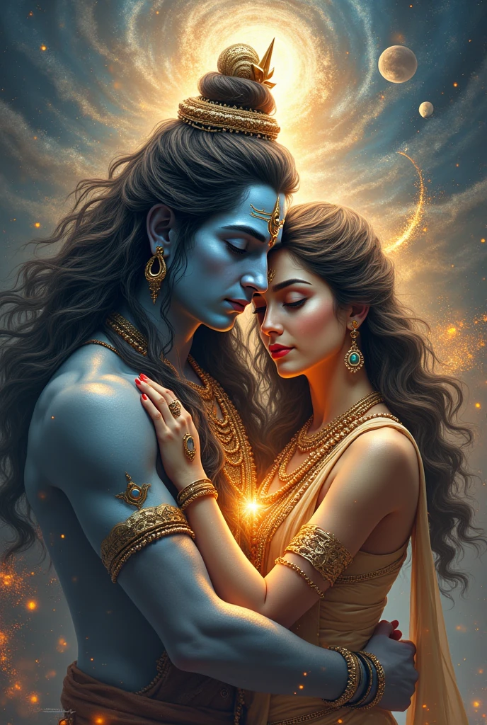 Create a lord Shiva  and wife halp halp mix imege 