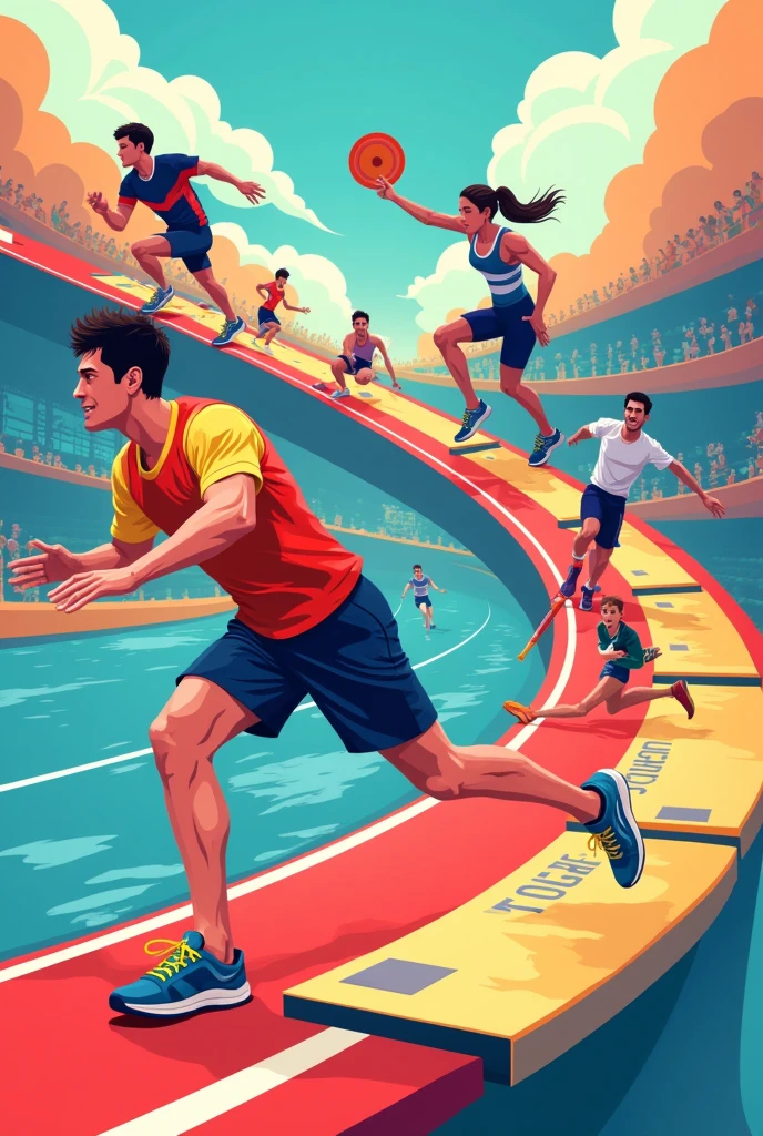 Design a poster for an Olympic event that provides a platform for the specially-abled to showcase their talents to the broader, more privileged society. Show the adult players playing different games in event like swimming, racing and disc throw in one image.The aim is to reinforce the message that "Everybody is equal."


