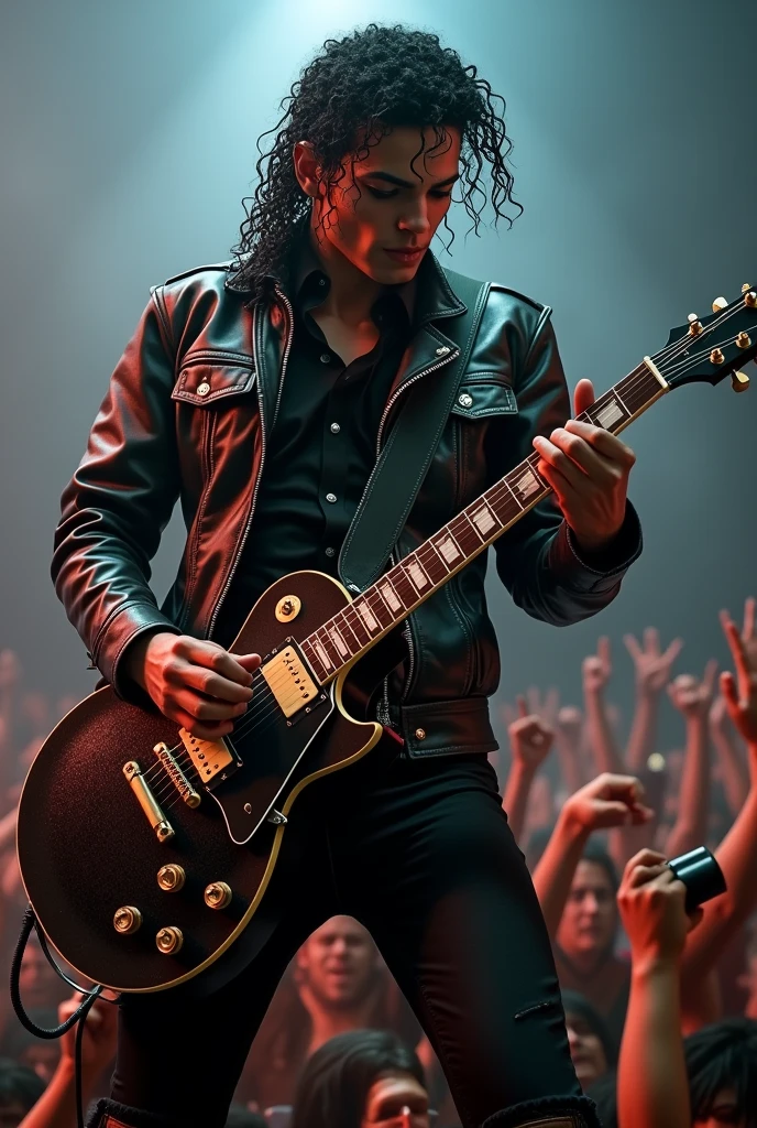 Michael Jackson playing eletric guitar as a Heavy metal guitarist