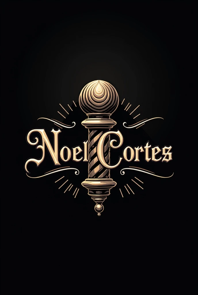 Uma logo de barbeiro escrita “Noel cortes” com um 💈 e o fundo preto com uma fonte mais detalhada 