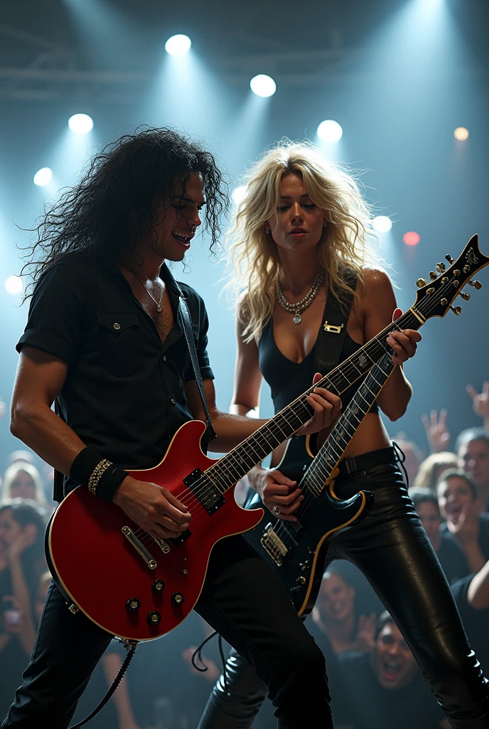 Michael Jackson and Britney Spears playing eletric guitar as a Heavy metal guitarists