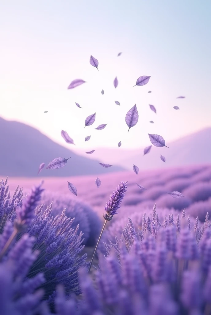 lavender essence with lavender leaves flying in the lavender fields