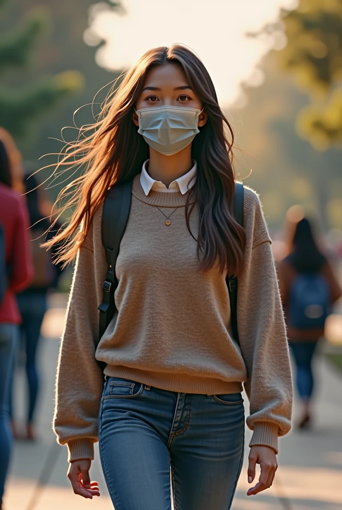 Masked female college student