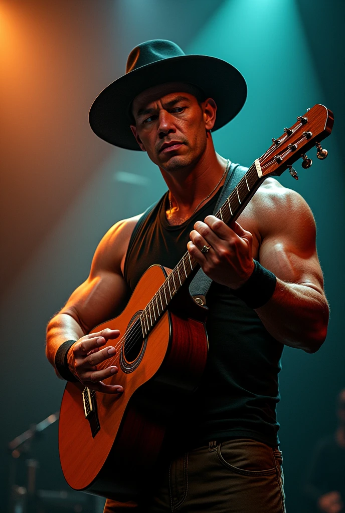 John Cena playing a bajo quinto with a hat