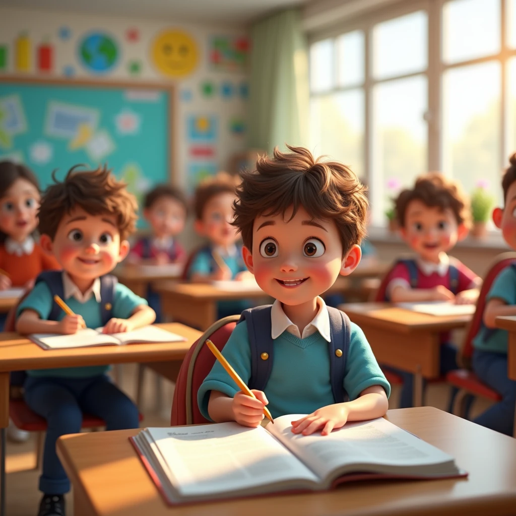 classroom, children aged 10 years, are sitting at a desk, Europeans,