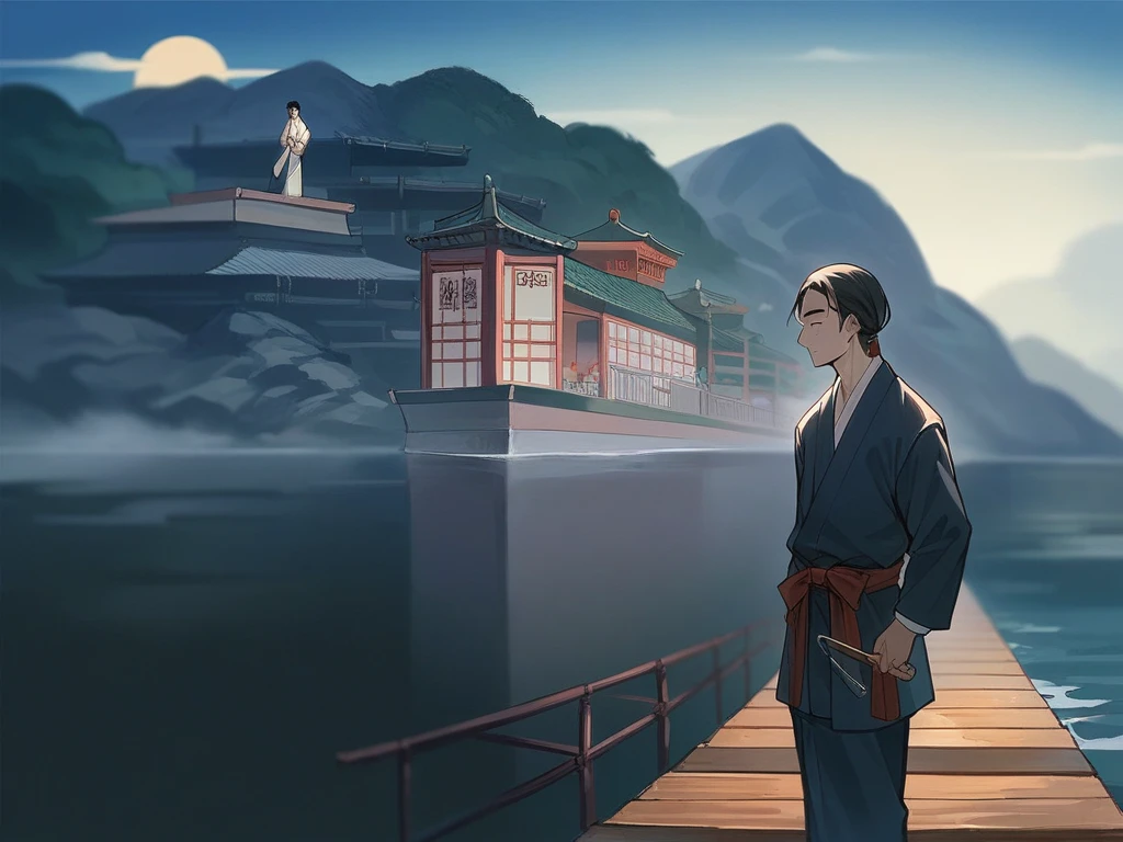best quality,People wearing Hanfu standing on the boat ,Anime characters wearing Hanfu, Chinese, 穿着ancient China的衣服, ancient China, 身着ancient China服饰, Chinese traditional clothing, Chinese Fantasy